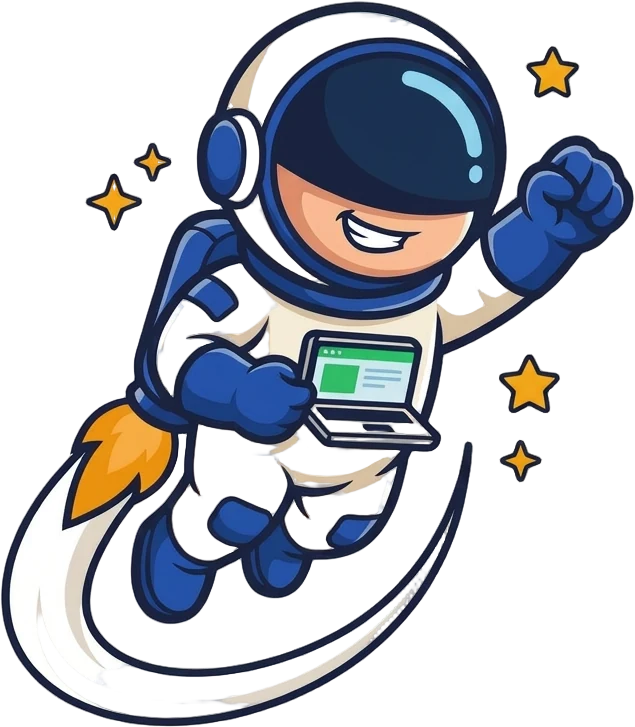 Le Petit Cosmonaute, mascotte en vol avec un ordinateur portable